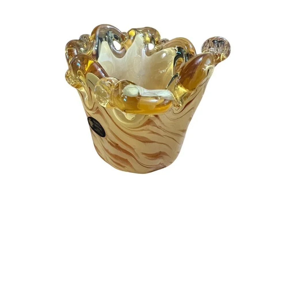 Vintage Murano White Crystal Art Glass Vase Made in Italy